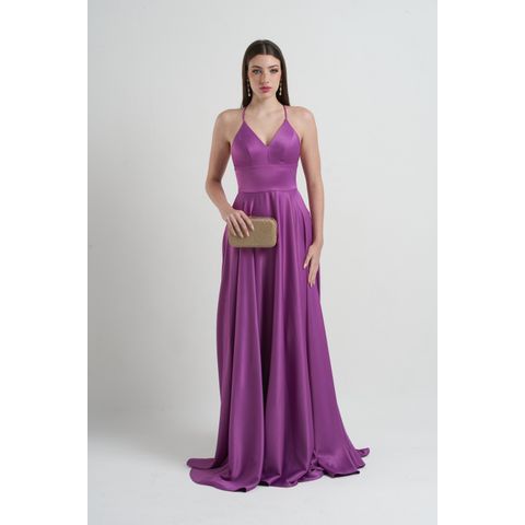 Vestido Cetim com Pala Fucisa