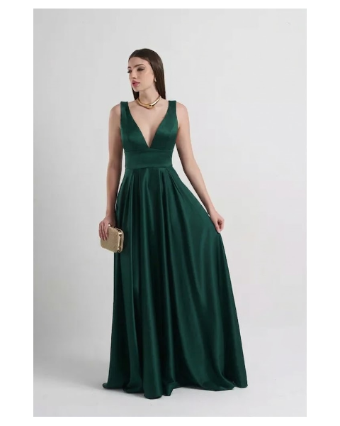 Vestido Cetim Com Pala Esmeralda