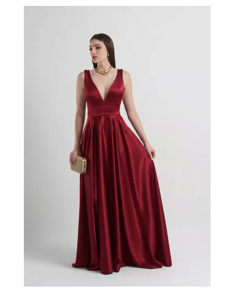 Vestido Cetim Com Pala Vermelho
