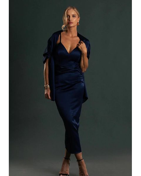 Vestido Cassino Midi Azul Marinho