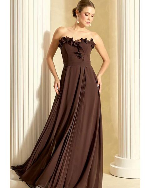 Vestido Plis Flor Marrom