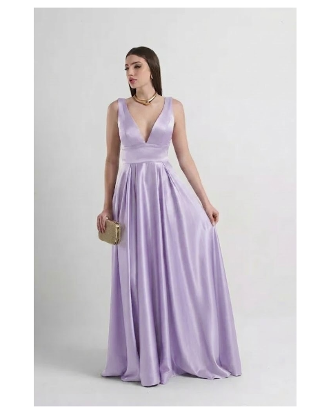 Vestido Cetim Com Pala Lavanda