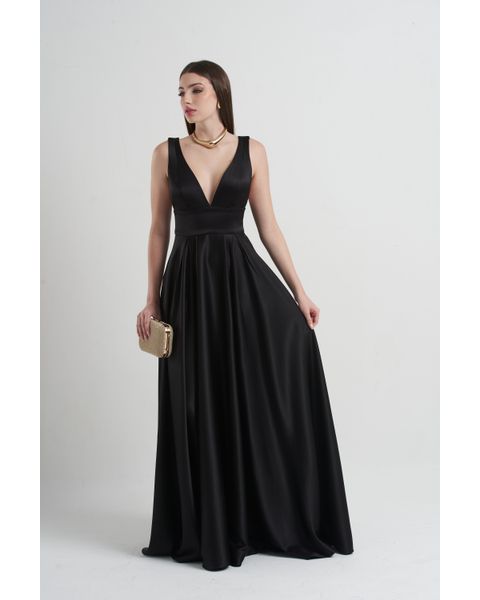 Vestido Cetim Com Pala Preto