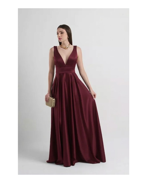 Vestido Cetim Com Pala Marsala