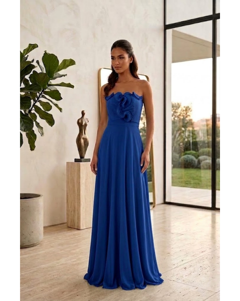 Vestido Plis Flor Azul Bic 