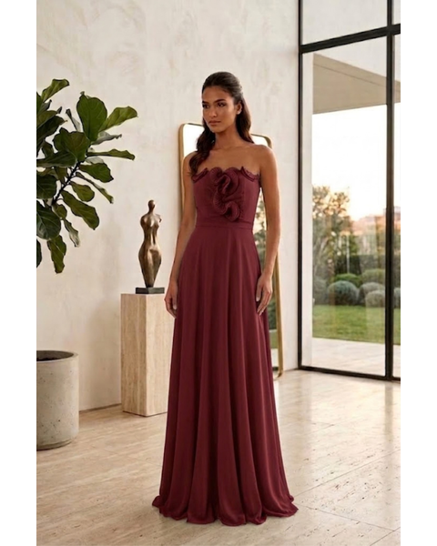 Vestido Plis Flor Marsala 