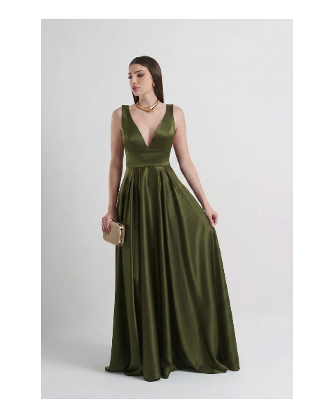 Vestido Cetim Com Pala Oliva 