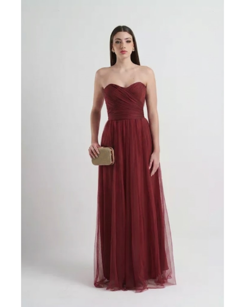 Vestido Laço Tule Marsala 