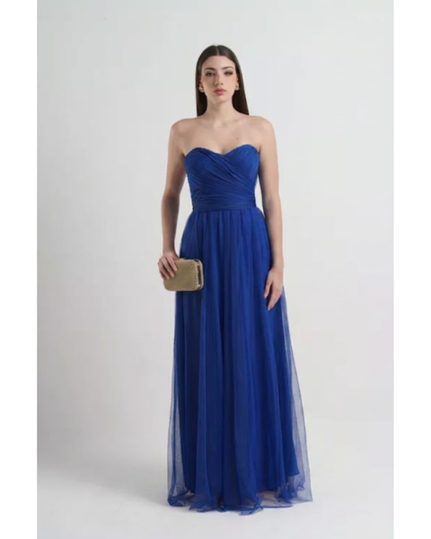 Vestido Laço Tule Azul Bic 