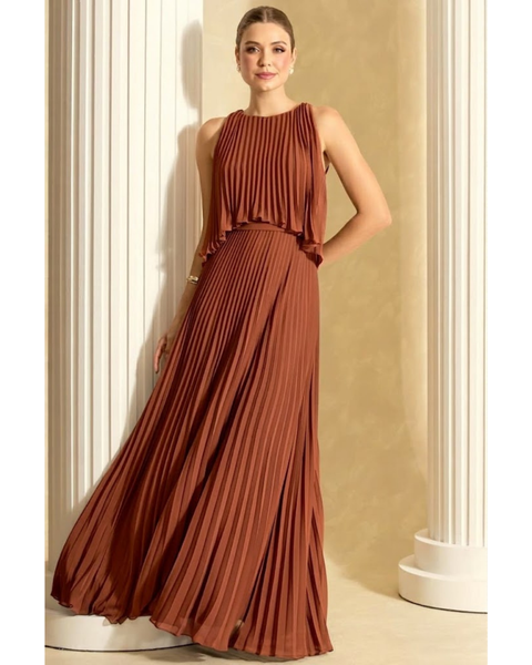Vestido Guti Plissado Terracota 