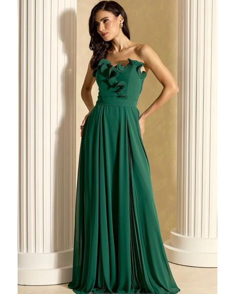 Vestido Plis Flor Esmeralda 