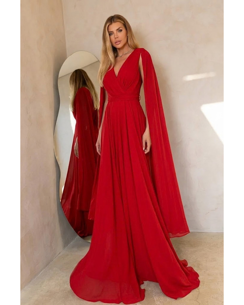 Vestido Manga Capa Vermelho