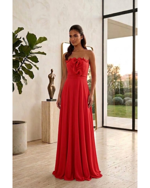 Vestido Plis Flor Vermelho