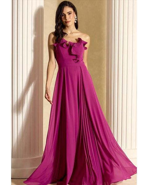 Vestido Plis Flor Fúcsia 
