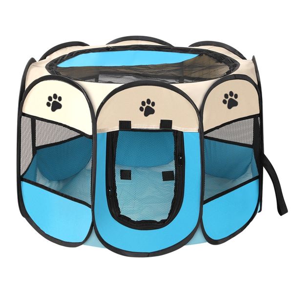 Cercado Dobrável Tamanho G Para Cães Gatos Portátil Arejado - Azul