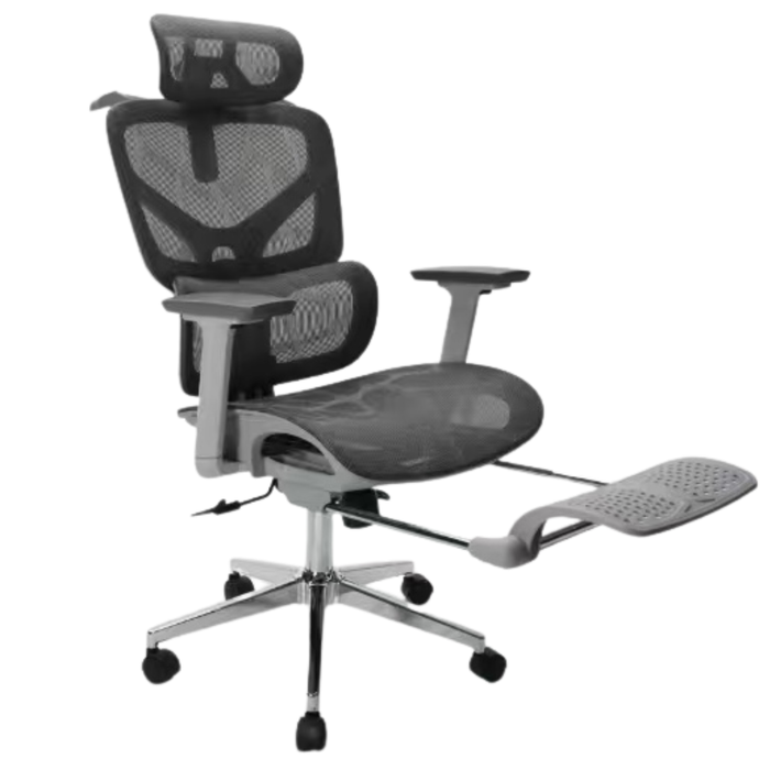 Cadeira Para Escritorio Ergonômica Premium Ajuste Lombar Cinza Mesh