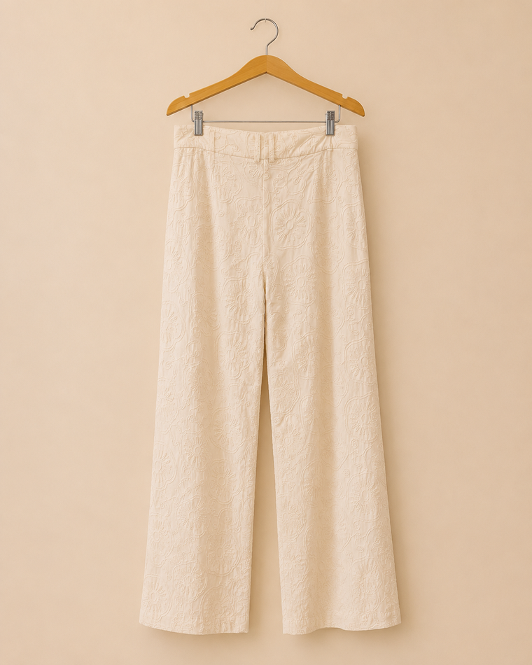 Calca Pantalona Bordada Amarelo