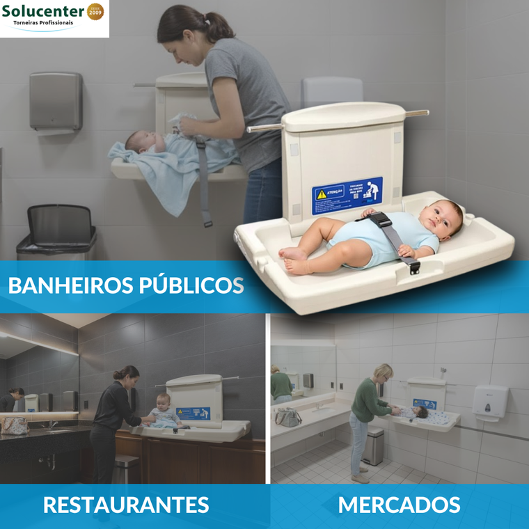 Fraldario Trocador de Fraldas Banheiro Publico Polietileno Cinza Aviso em Português Proflux 51.310