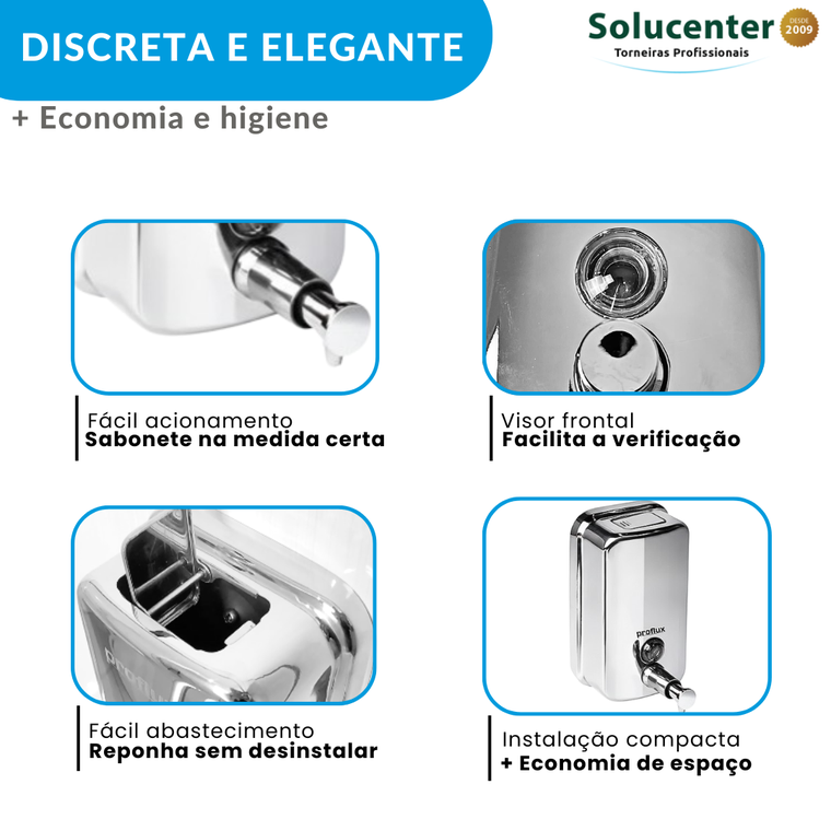 Dispenser Papel Toalha C/ Chave + Papeleira Cai Cai + Saboneteira 500ml Inox 304 Proflux 51.225