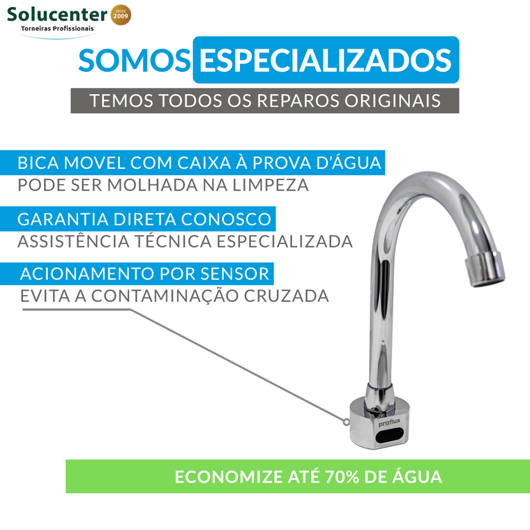 Torneira com Sensor Bica Média Móvel Cx a prova d'água Proflux 51.528AP