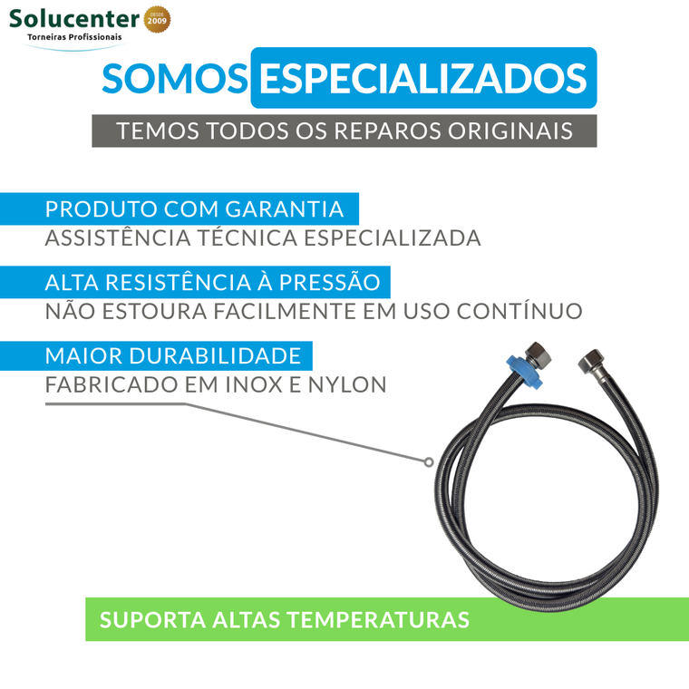 Engate Flexível Inox Trançado 1,20m 1/2 Alta Pressão Água Quente e Fria Proflux 51.527