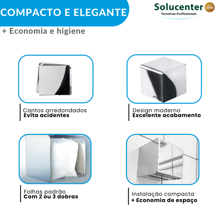 Dispenser Papel Toalha C/ Chave + Papeleira Cai Cai Inox 304 Proflux 51.546