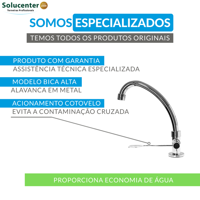 Torneira Clínica Alavanca Bica Móvel Cozinha Mesa ABS Proflux 21.109