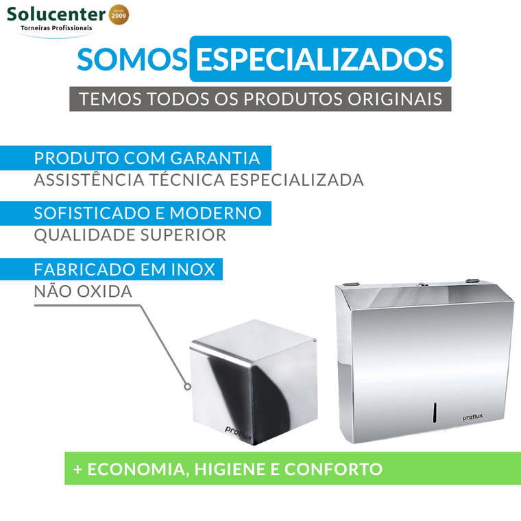 Dispenser Papel Toalha C/ Chave + Papeleira Cai Cai Inox 304 Proflux 51.546