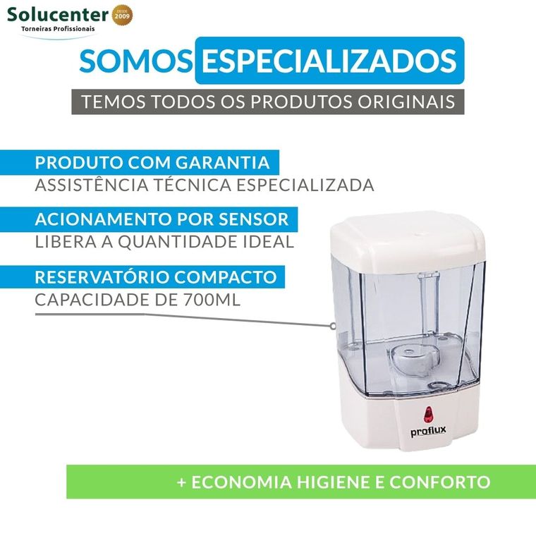 Kit Torneira Sensor Proflux + Saboneteira Automática + Dispenser Papel Inox Proflux 51.548
