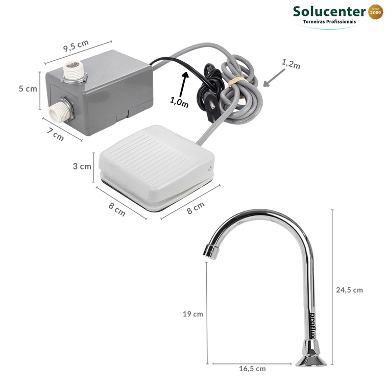 Kit Acionador Pedal Eletrico Com Torneira Bica Alta Inox 220V 51.423