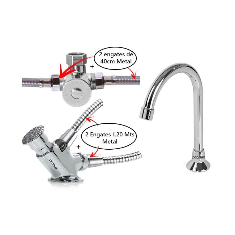 Kit Torneira Pedal C/ Valvula Misturador e Engates 51.467