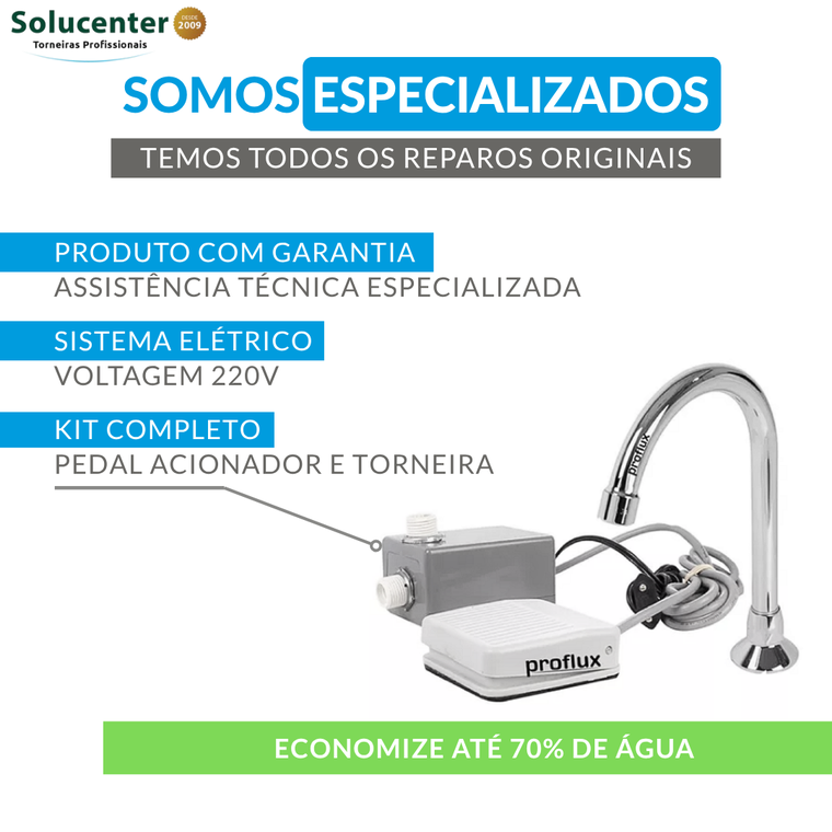 Kit Acionador Pedal Eletrico Com Torneira Bica Alta Inox 220V 51.423