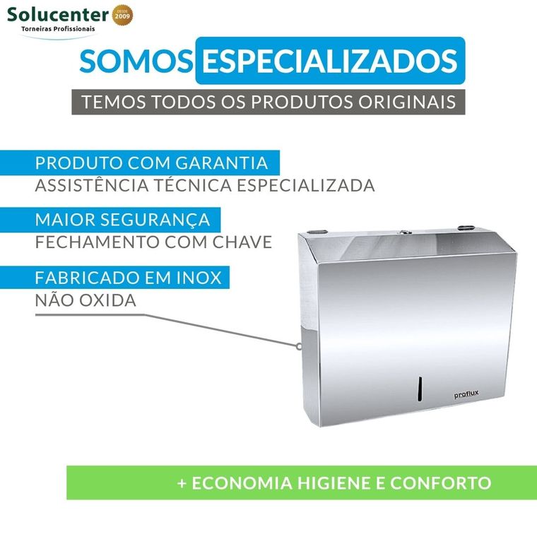 Kit Torneira Sensor Proflux + Saboneteira Automática + Dispenser Papel Inox Proflux 51.548