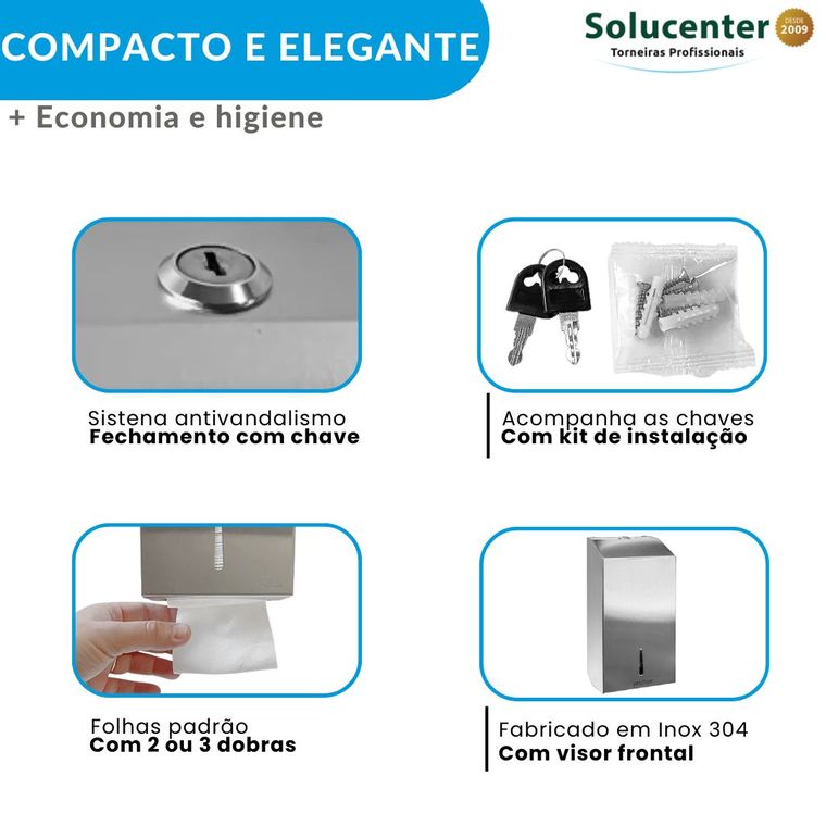 Kit Dispenser Papel Toalha e Papel Higiênico Cai Cai Inox 304 Proflux 51.547