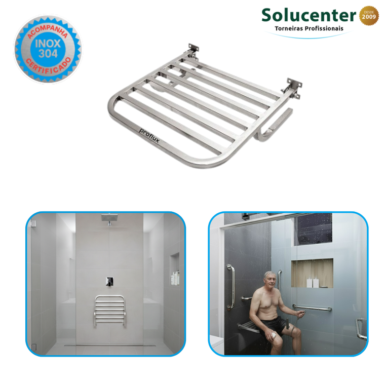 Banco Articulado para Banho em Inox PNE - 45x45cm Proflux 113.001