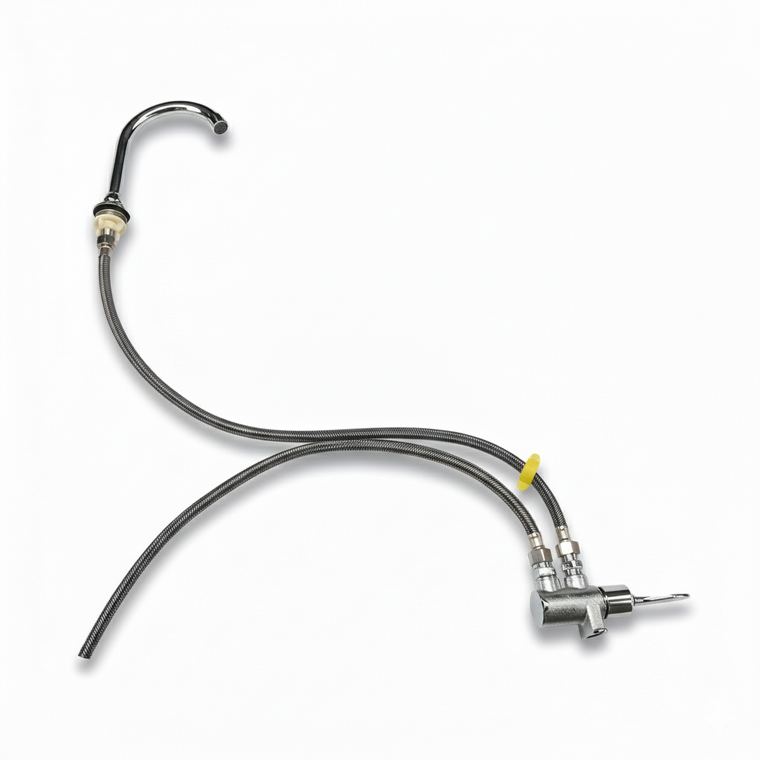 Kit Torneira Pedal Mecânico Latão 2 Engates, Bica Pedal Proflux 51.536