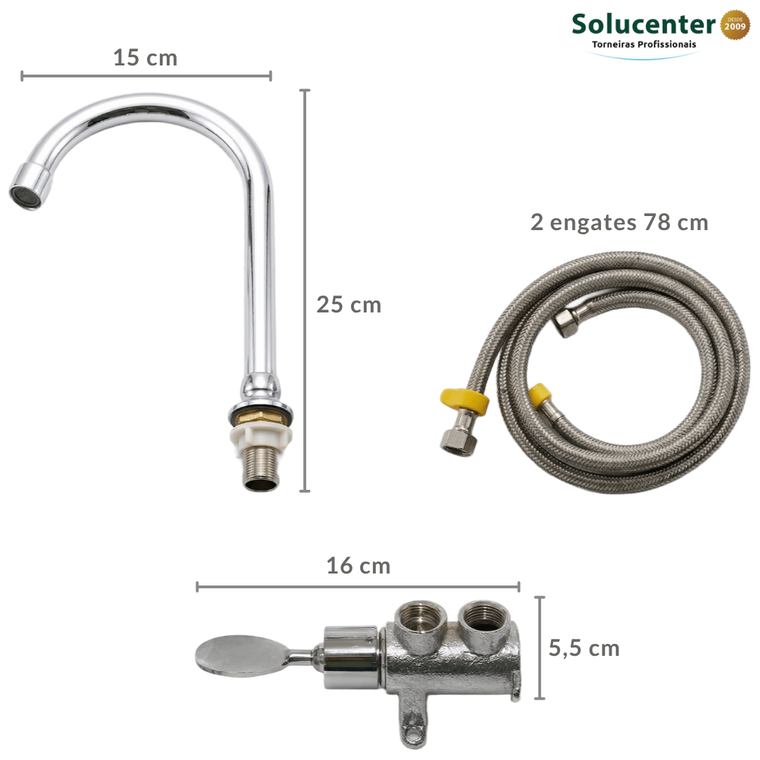 Kit Torneira Pedal Mecânico Latão 2 Engates, Bica Pedal Proflux 51.536