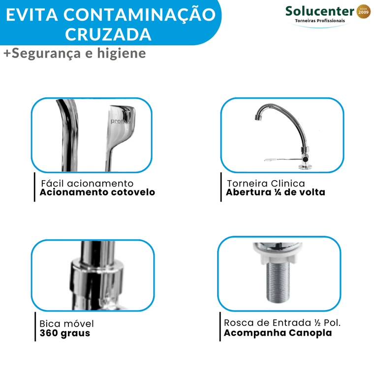 Torneira Clínica Alavanca Bica Móvel Cozinha Mesa ABS Proflux 21.109