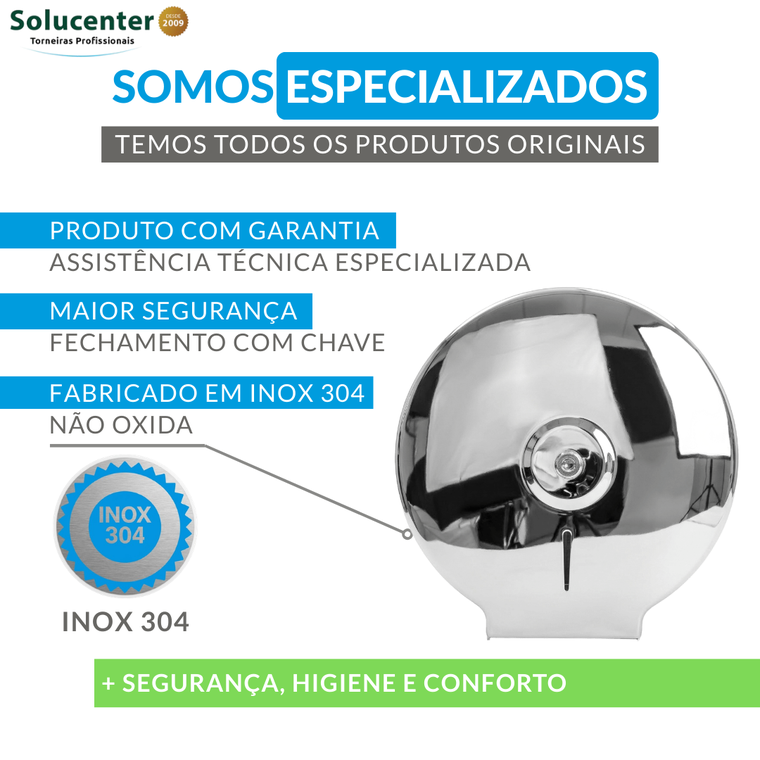 Dispenser Porta Papel Higienico Rolão 400mts Inox 304 C/ Chave Proflux 51.542