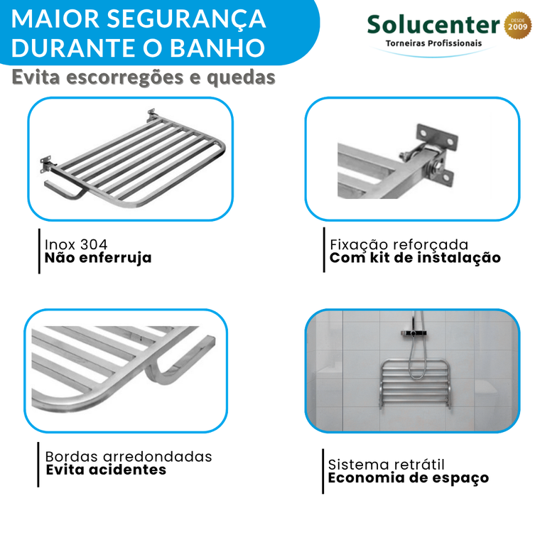 Banco Articulado para Banho em Inox 45x70cm NBR 9050 Proflux 113.002