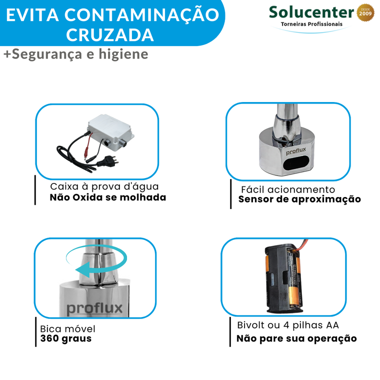 Torneira com Sensor Bica Média Móvel Cx a prova d'água Proflux 51.528AP