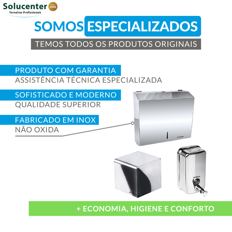 Dispenser Papel Toalha C/ Chave + Papeleira Cai Cai + Saboneteira 500ml Inox 304 Proflux 51.225