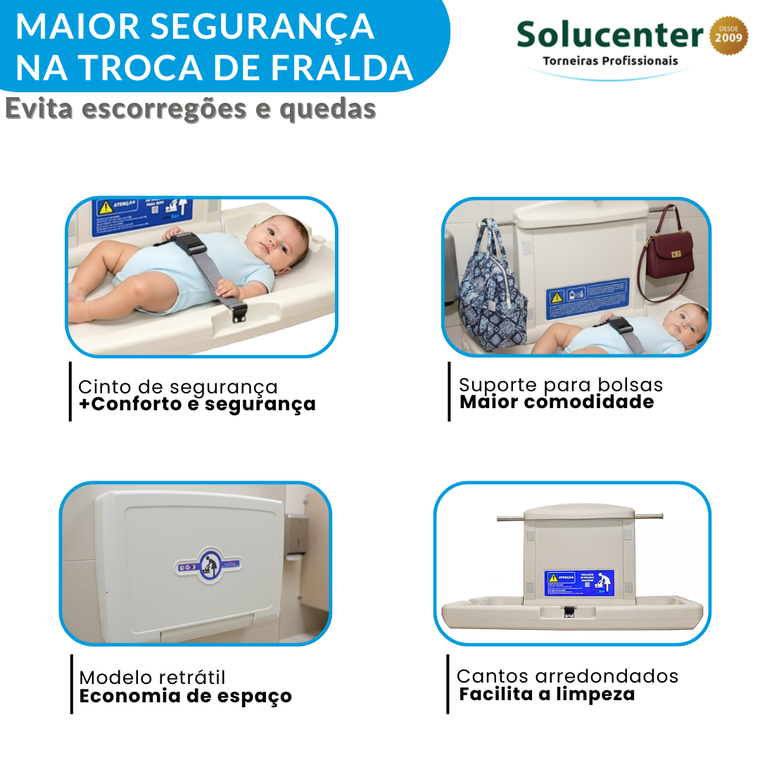 Fraldario Trocador de Fraldas Banheiro Publico Polietileno Cinza Aviso em Português Proflux 51.310
