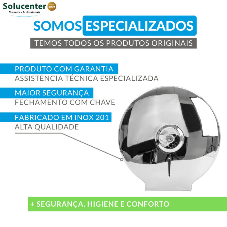 Dispenser Porta Papel Higienico Rolão 400mts Inox 201 C/ Chave Proflux 51.541