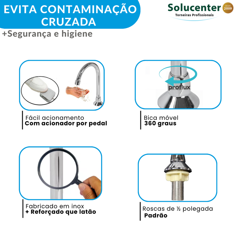 Torneira Hospitalar de Mesa sem registro de inox torneira pedal Média 51.097