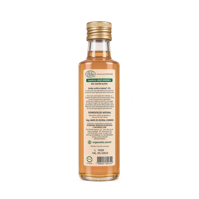 Vinagre de Maçã Orgânico Organovita - 6% de acidez mínima, sem adição de água Organovita 250ml — imagem 3