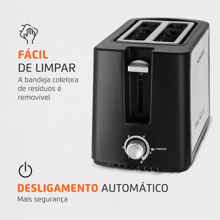 Tostador Paes T-13 220V/60Hz Preto/Inox Mondial