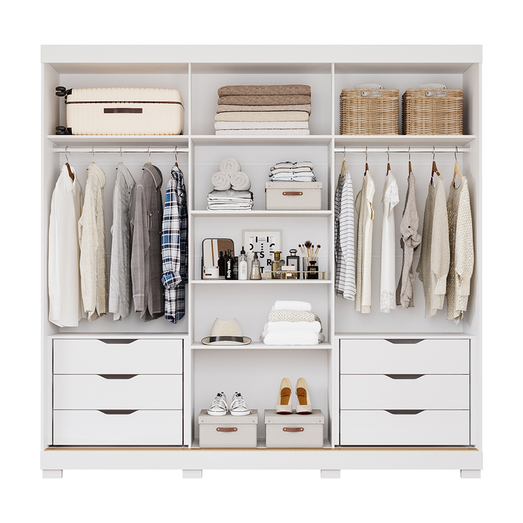 Roupeiro 6P Cecilia com Kit 4 Espelhos 8 Pes Retangular Menor Branco Panan