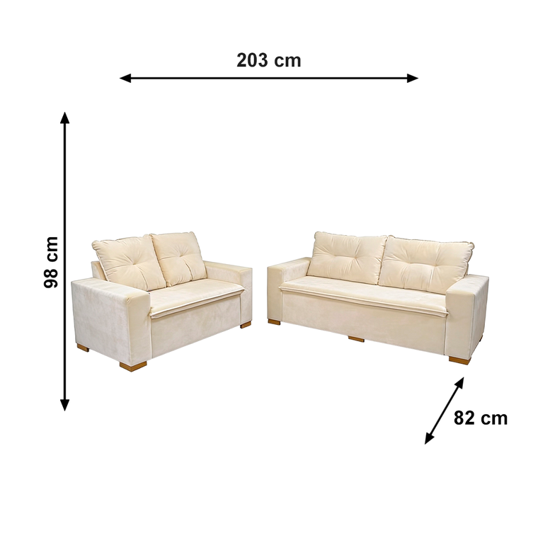 Conjunto Sofa Icaro Veludo Marfim JA ESTOFADOS