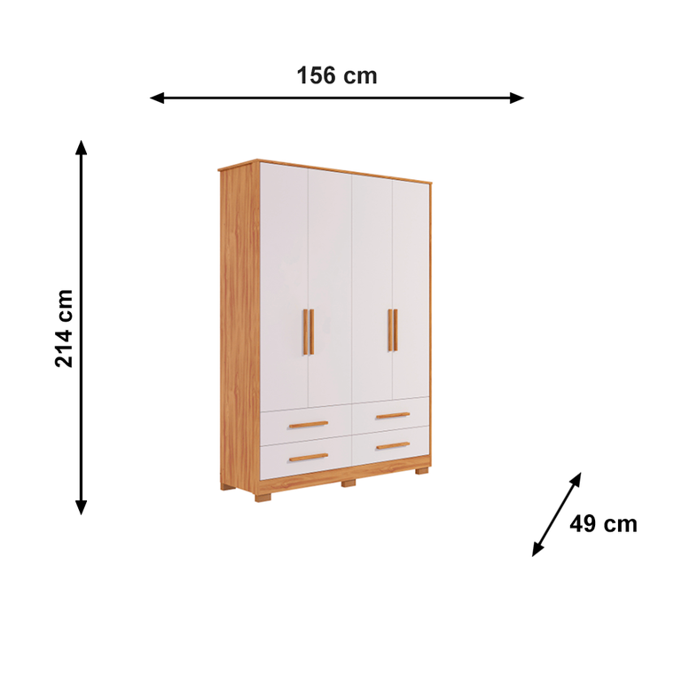 Armário 4 Portas Charlo Lisa Branco Brilho/Amendoa Peroba